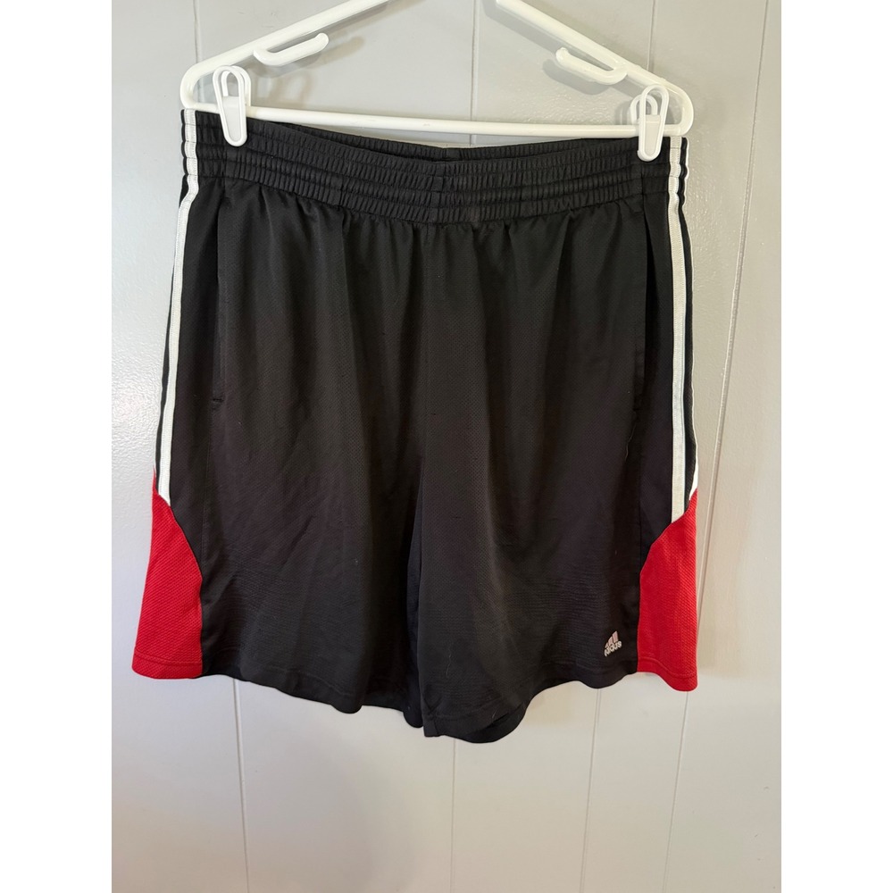 Adidas Athletic Shorts Mens Large Black Red White Three Stripes Mesh Basketball